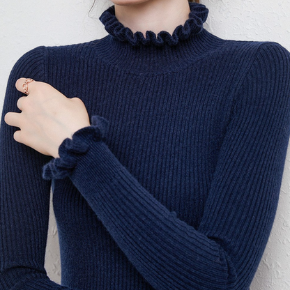 Luvon™ | Élénia Pull Femme Col Roulé Élégant en Maille Fine et Détails Romantiques 8