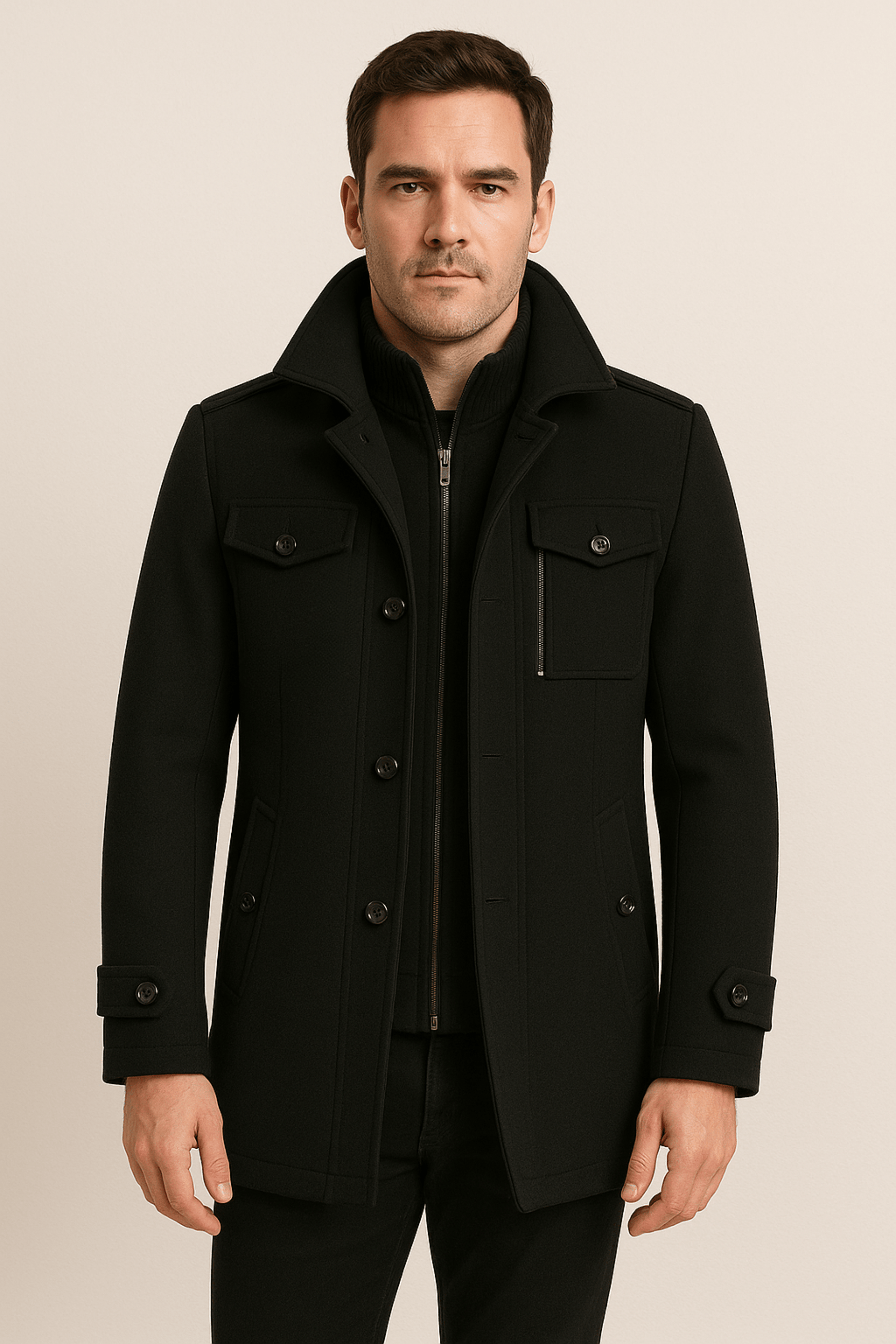 Luvon™ | Léon Manteau D'Hiver Homme En Laine Avec Col Montant Et Boutons Élégants 1