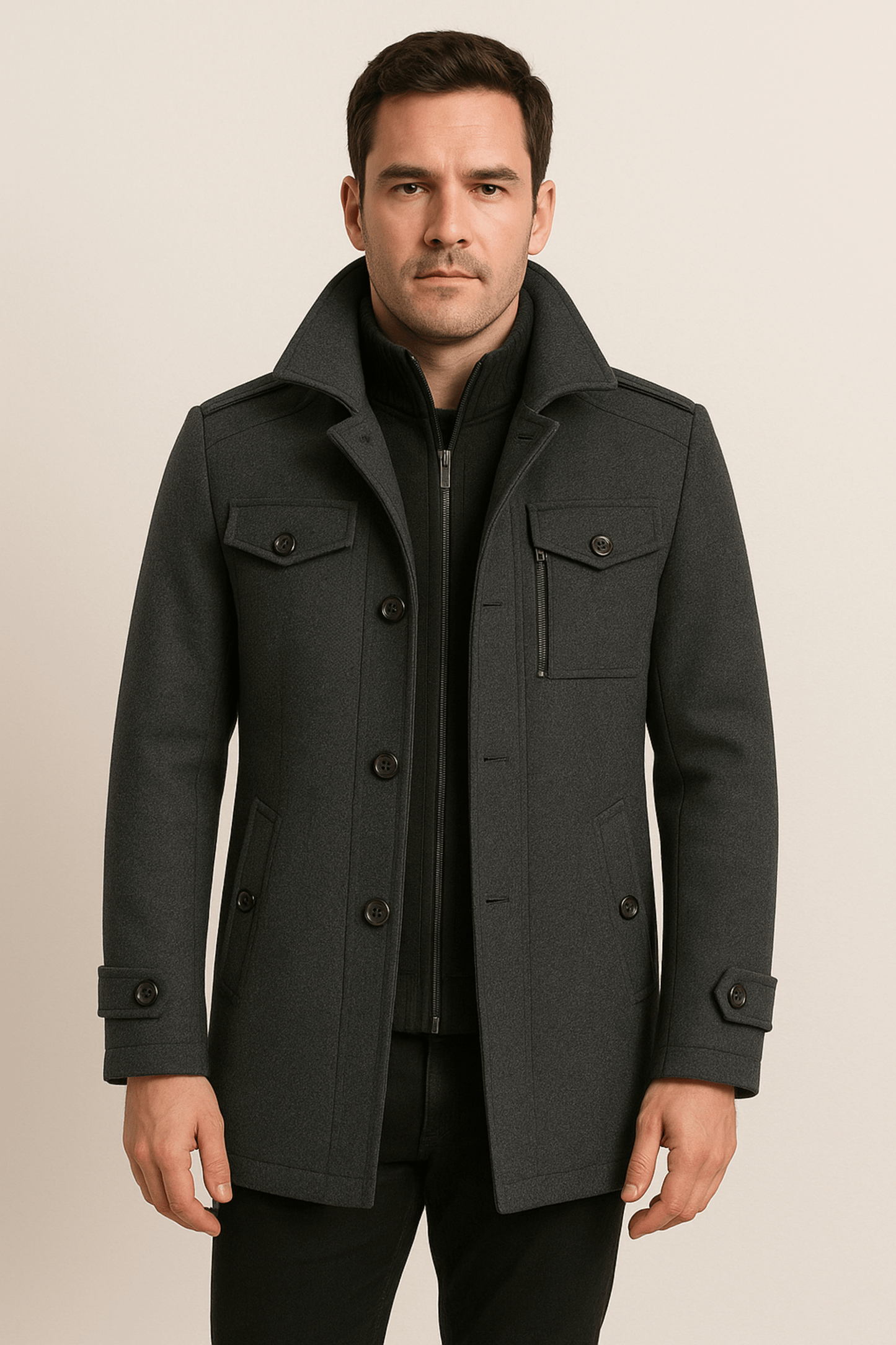 Luvon™ | Léon Manteau D'Hiver Homme En Laine Avec Col Montant Et Boutons Élégants 4