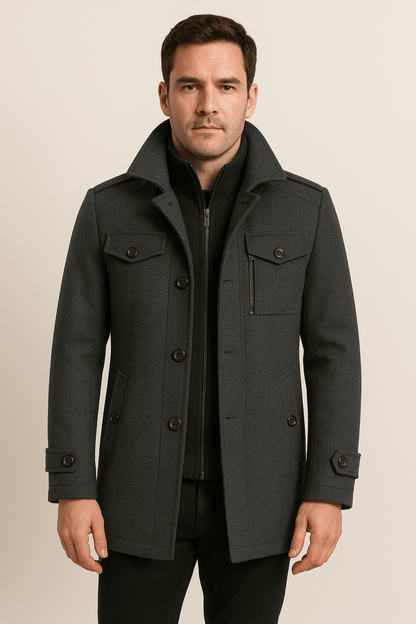 Luvon™ | Léon Manteau D'Hiver Homme En Laine Avec Col Montant Et Boutons Élégants 4