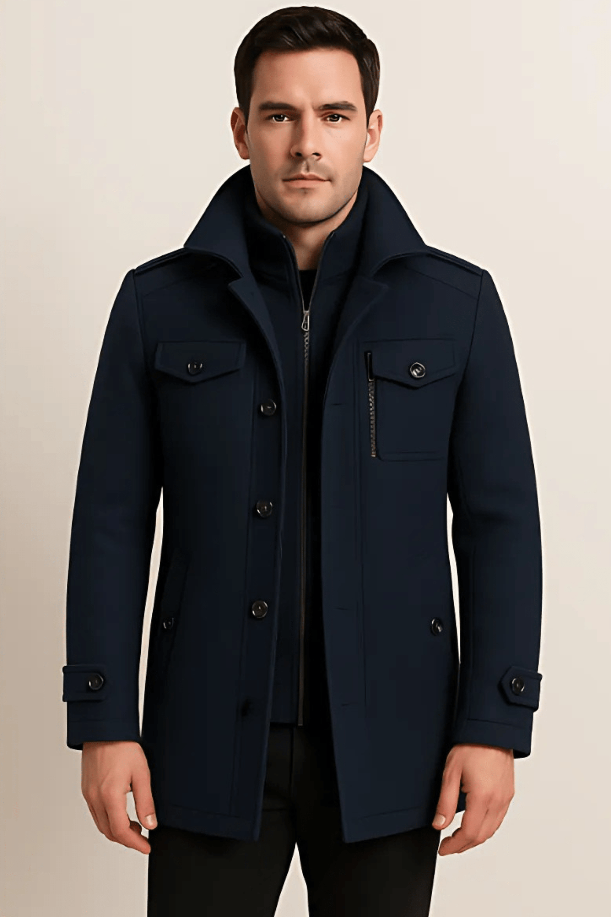 Luvon™ | Léon Manteau D'Hiver Homme En Laine Avec Col Montant Et Boutons Élégants 8