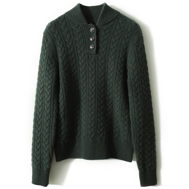 Luvon™ | Bertille - Pull Col Montant à Boutons et Maille Torsadée