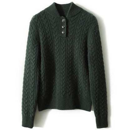 Luvon™ | Bertille - Pull Col Montant à Boutons et Maille Torsadée