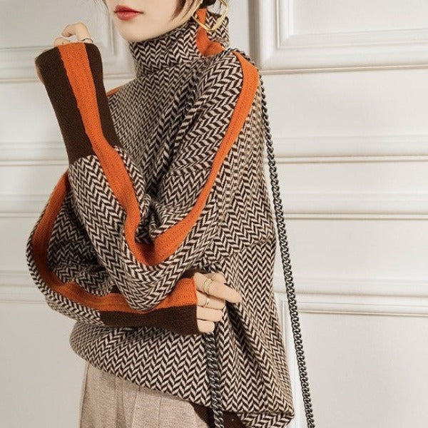 Luvon™ | Marais – Pull à Col Montant à Rayures Contrastées Élégantes