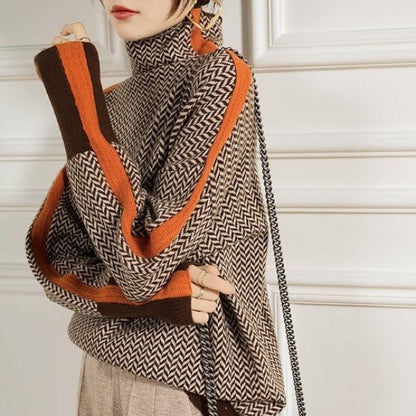 Luvon™ | Marais – Pull à Col Montant à Rayures Contrastées Élégantes