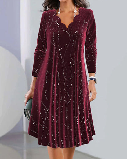 Robe élégante à manches longues et col en V 0