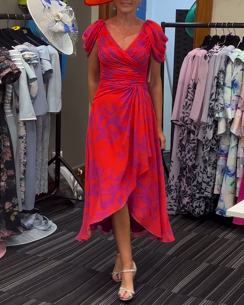 Robe imprimée fendue plissée 0