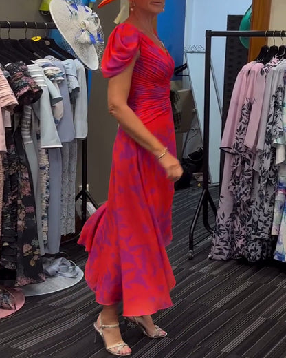 Robe imprimée fendue plissée 1