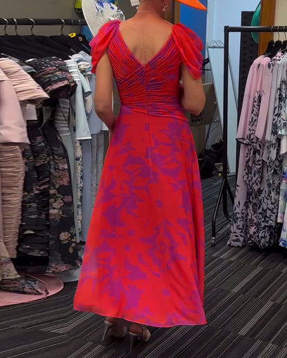 Robe imprimée fendue plissée 3