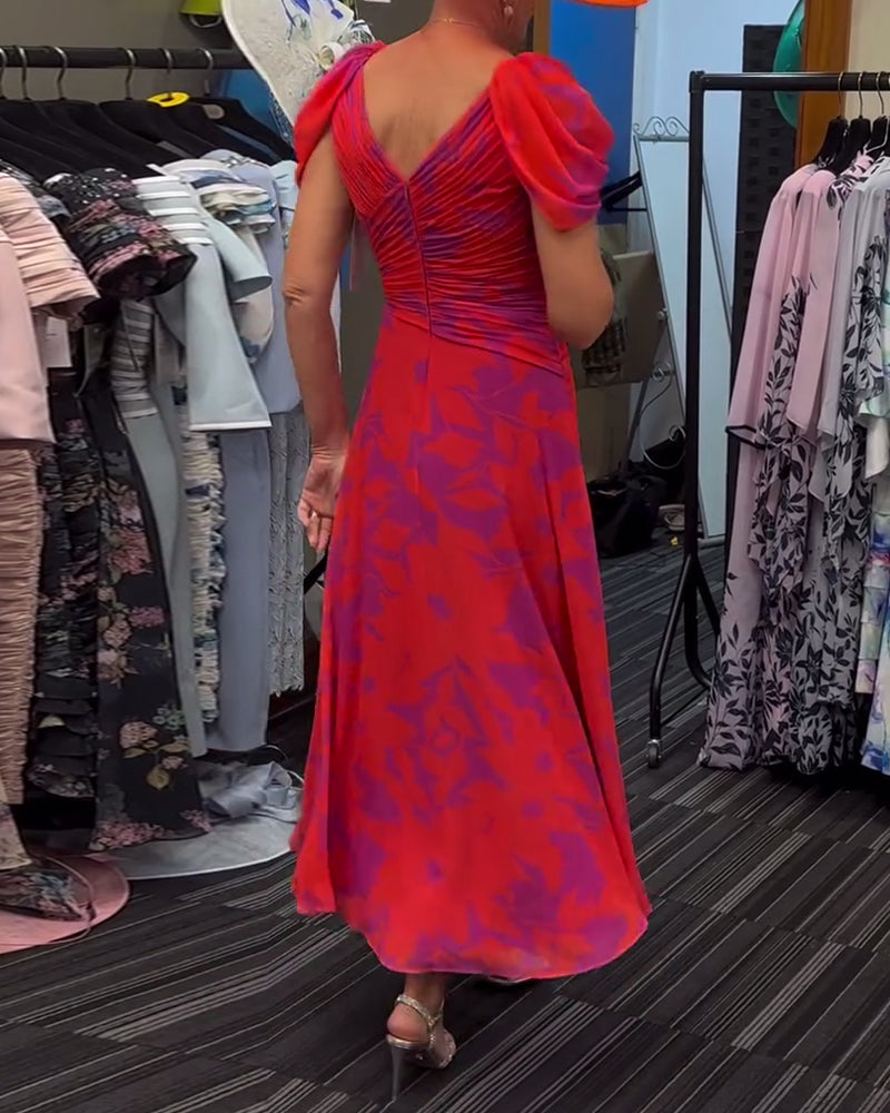 Robe imprimée fendue plissée 4