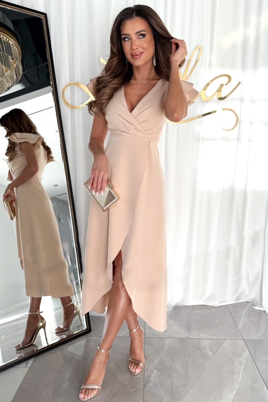 Luvon™ | Adélise - Robe de couleur unie fendue plissée en V profond