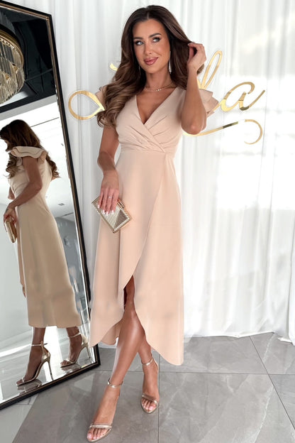 Luvon™ | Adélise - Robe de couleur unie fendue plissée en V profond